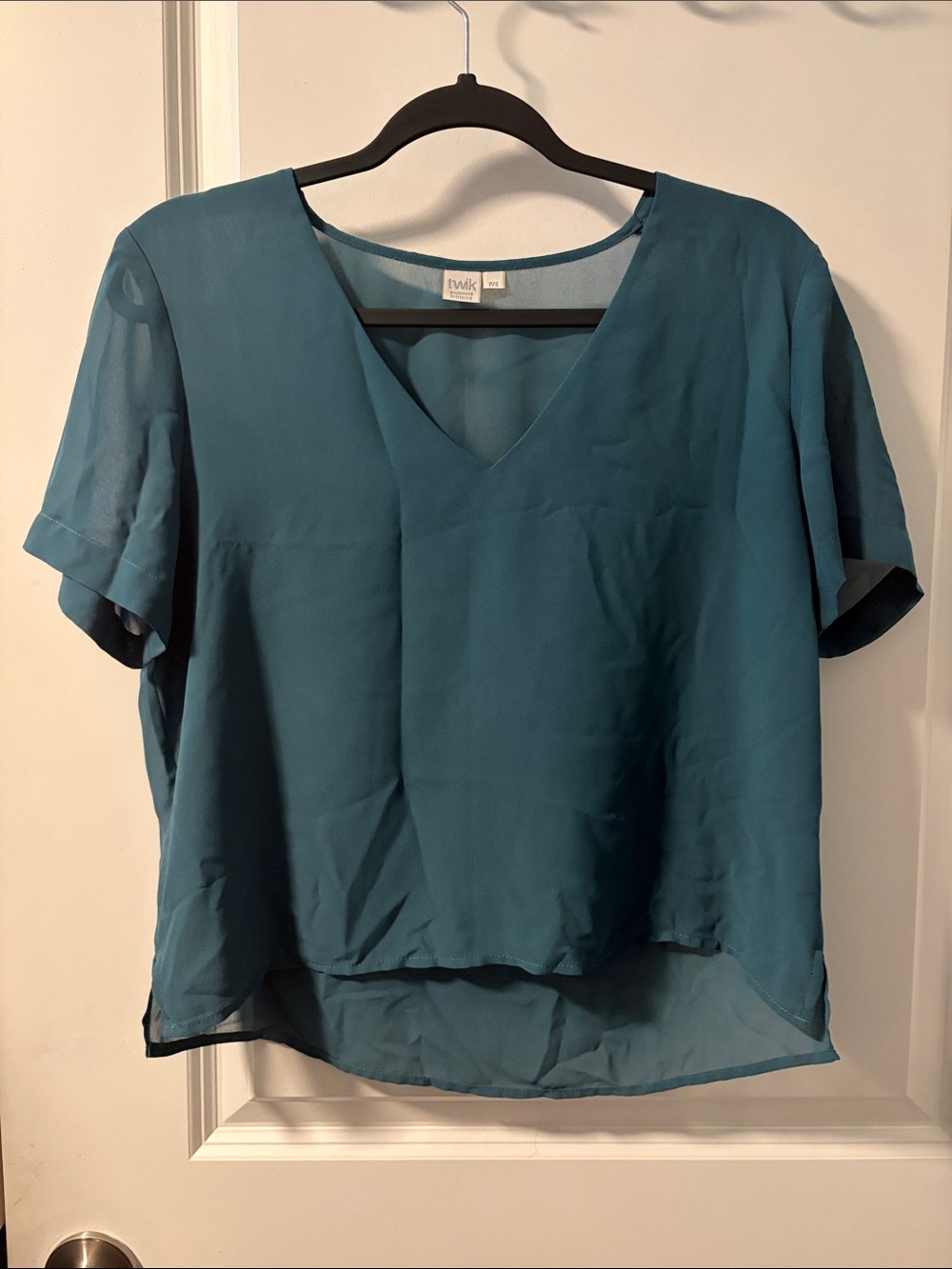 twik Teal Short Sleeve V-Neck Blouse